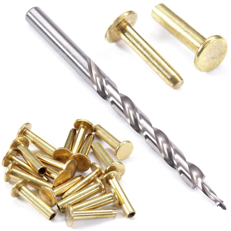 Cutlery Rivets (10 Pack) + [1] Step Drill for DIY Handles & Knife Handle Repair - USA Size (0.312 x 0.155 x 0.750 Inch) - (Brass) - 2-Piece Rivet Knife Handle Fasteners (Cutlery Rivet)(0.312 x 0.155 x 0.750 Inch) (10PCS)(Brass) + (1)(Step Drill)