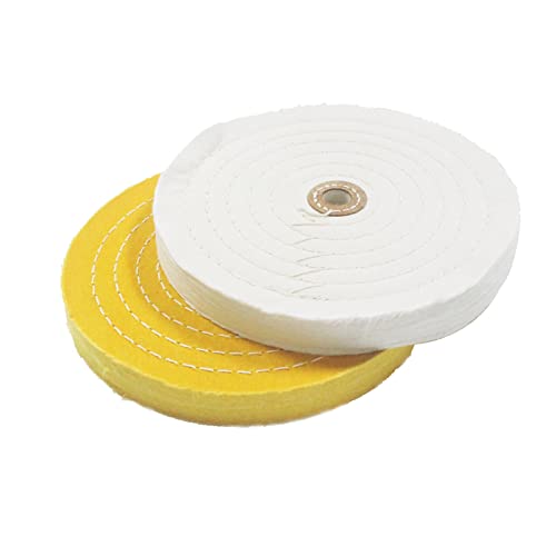 2 Pcs 8" Extra Thick Cotton Buffing Wheel, 5/8" Arbor Hole 2 Pc 8" Buffing Wheel(Yellow+White)