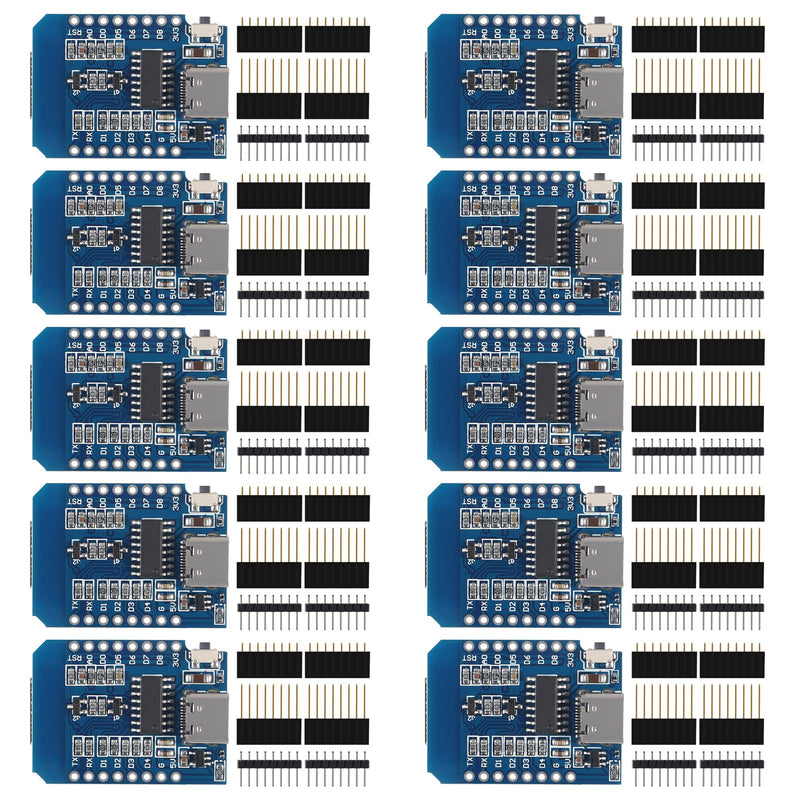 AITRIP 10pcs Development Board D1 Mini Type-C USB NodeMcu Mini Wireless D1 Module for ESP8266 ESP-12F 4M Bytes WLAN WiFi Internet Development Board Compatible with Arduino 10PCS D1 MINI TYPE-C