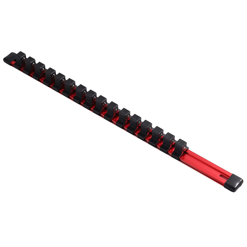 ALOANES 1/2-Inch Drive Aluminum Alloy Socket Organizer, Heavy Duty Socket Racks, Socket Holder Kit 1/2-Inch x 16 Clips (Red) Red