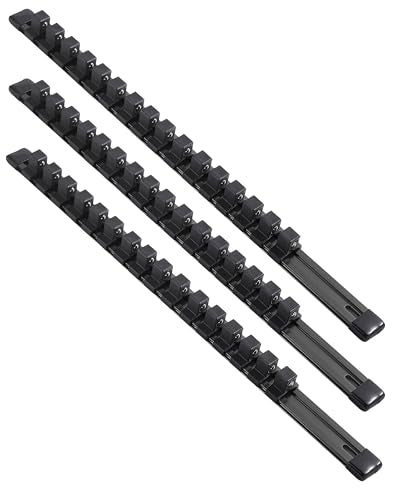 ALOANES 3PC Heavy Duty Aluminum Build Quality Socket Organizer 3PC, 1/2-inch Drive Black