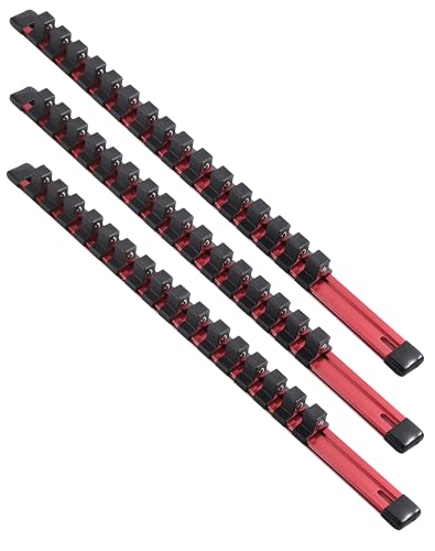 ALOANES 3PC Heavy Duty Aluminum Build Quality Socket Organizer 3PC, 1/2-inch Drive Red