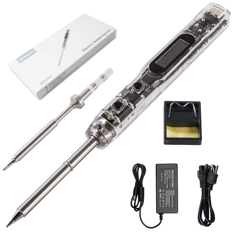 68W Electric Soldering Iron, SEQURE SI012 Pro Portable Solder Iron, OLED Screen Digital Soldering Tools, Auto Start Heating, 19V Power Adapter, PD/QC Charging, 2 Soldering Tips-T12 B2 & TS BC2 SI012 Pro -T12 B2+TS BC2