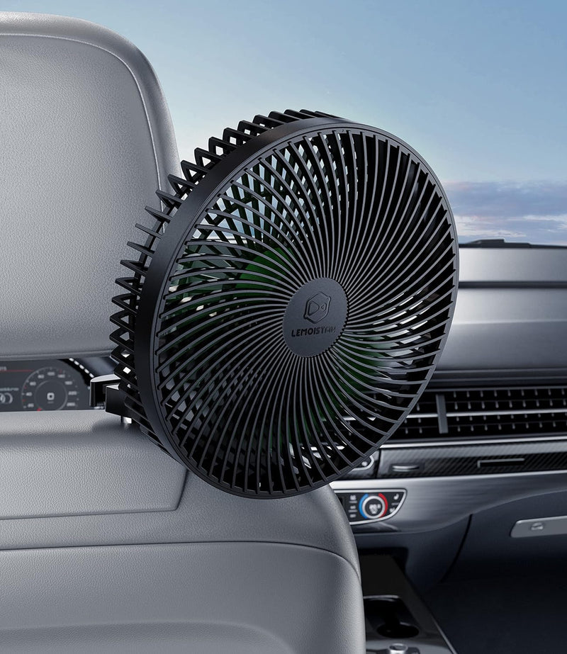  [AUSTRALIA] - 8.5 Inch Portable Car Cooling Fan, 12V/24V Electric Vehicle Fans with Stepless Control, 150° Rotation, Quiet Air Circulator Fan with Cigarette Lighter for SUV, RV, Truck, Boat for Rear Seat, Headrest