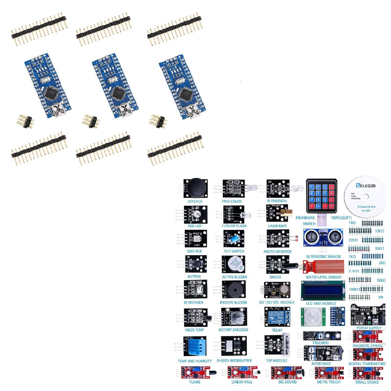 ELEGOO Upgraded 37 in 1 Sensor Modules Kit & ELEGOO Nano Board CH 340/ATmega+328P