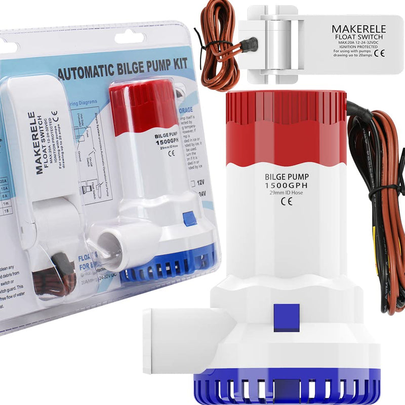 MAKERELE 12V 1500GPH Low Noise Electric Bilge Pump, Non-automatic Pump For Water Tank Pool Yacht RVS Ets 1500gph bilge pump with switch