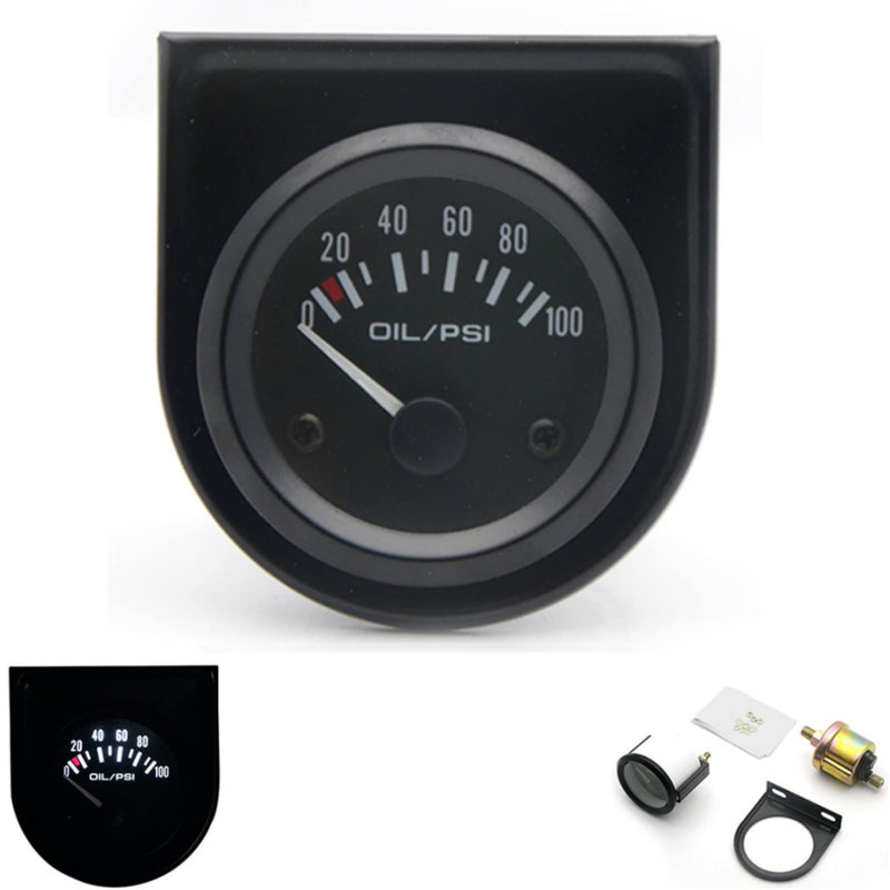 2in 100PSI Oil Pressure Gauge Kit, White Light Universal for 12V Car Truck