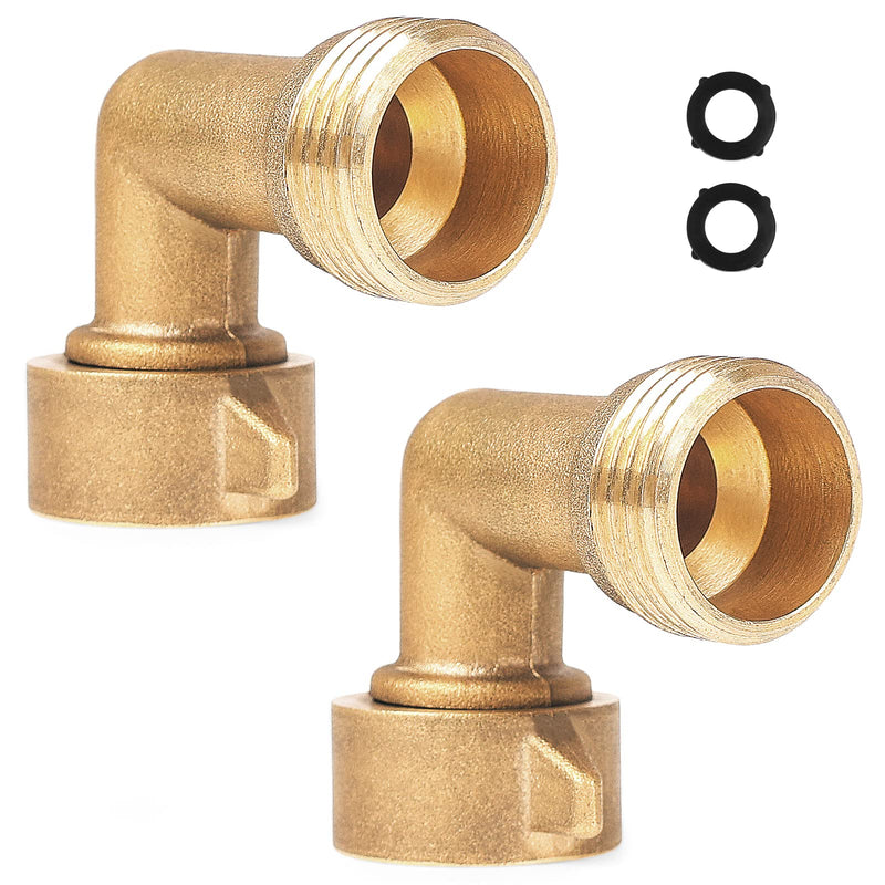 2Pack 90 Degree Hose Elbow - RV & Garden Faucet Adapter, 3/4" Solid Brass, Hose Adapter for RV Water Hookups Residential Outdoor Faucets
