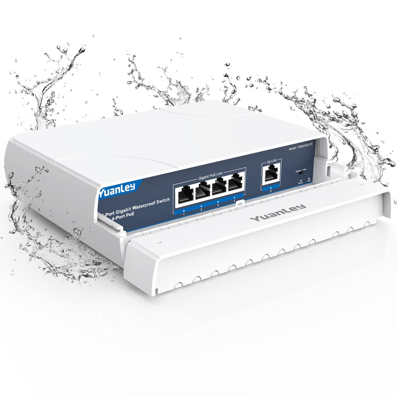 YuanLey 4-Port PoE Switch Gigabit- Waterproof Outdoor Ethernet Unmanaged Network Switch with VLAN Function, 78W Built-in Power, IEEE802.3af/at Support and Plug & Play, Ideal for Outdoor Use 4 Port | Waterproof Gigabit