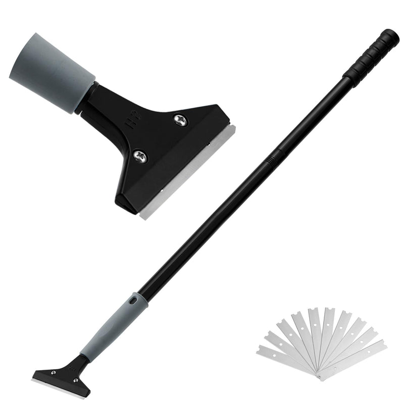 Heavy Duty 4-inch Razor Blade Floor Scraper, 45 Inch Long-Handle, Cleaning Glass Wall Scraper, with 10 Blades, Painting Stripping Tools, Tile, Floors, Walls