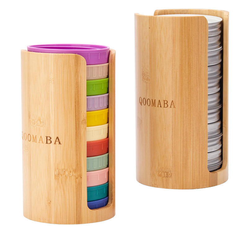 Mason Jar Lid Organizer, Wide Mouth Lid Holder (2pcs, Wide Size) | Mason Jar Lid Storage Made of Bamboo, Stackable Space-Saving Rack, Suitable for Mason/Canning/Bamboo Lids