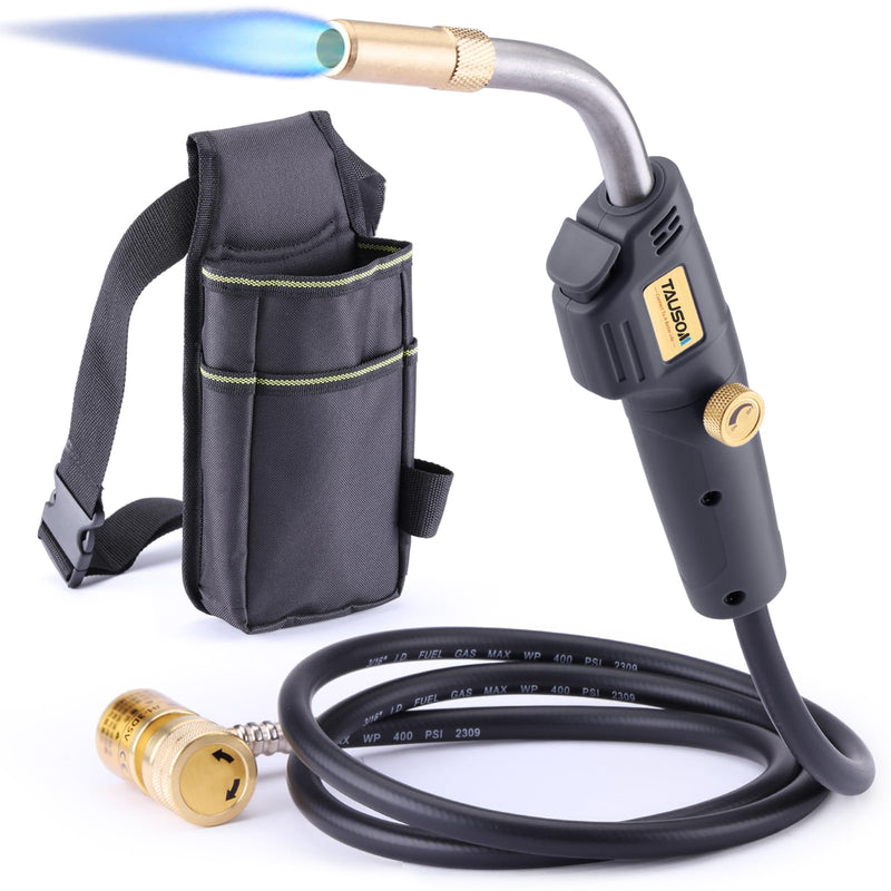 MAPP Map Gas Torch Kit with Holster, Adjustment Knob Trigger Start Propane Hose Torch for Brazing, Soldering, Welding, Plumbing, HVAC Black With a Bag