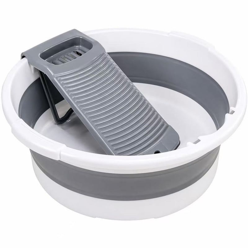 Fold Washboard Basin for Hand Washing Clothes,Non-Slip Washtub with Integrated Washboard for Hand Wash Laundry Household (Grey) Gray
