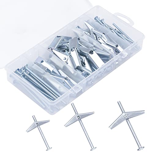 KURUI Hollow Wall Anchors Assorted Kit, 44Pc Heavy Duty Toggle Bolts and Wing Nut Kit, Drywall Anchors Assortment Set, Butterfly Anchors for Hanging Picture Curtain Rod Plant (1/8in, 3/16in, 1/4in) 44