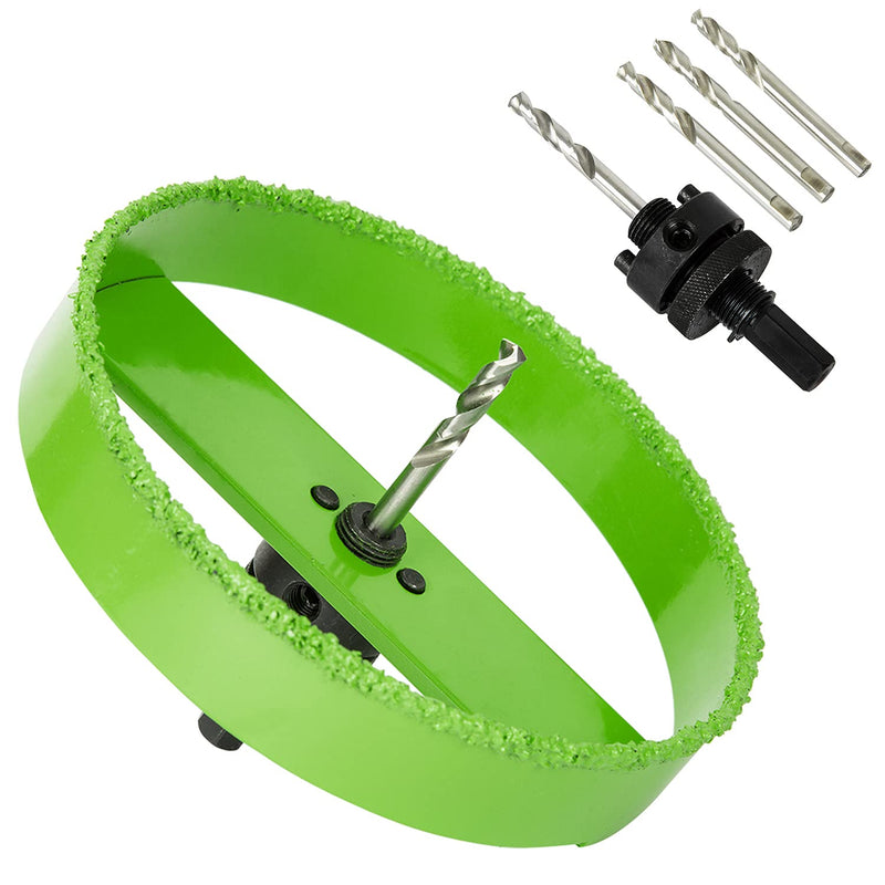 6 inch Carbide Hole Saw with Arbor for Recessed Lights, Cutting Plaster Drywall Ceiling Sheetrock, 2X Faster, Green