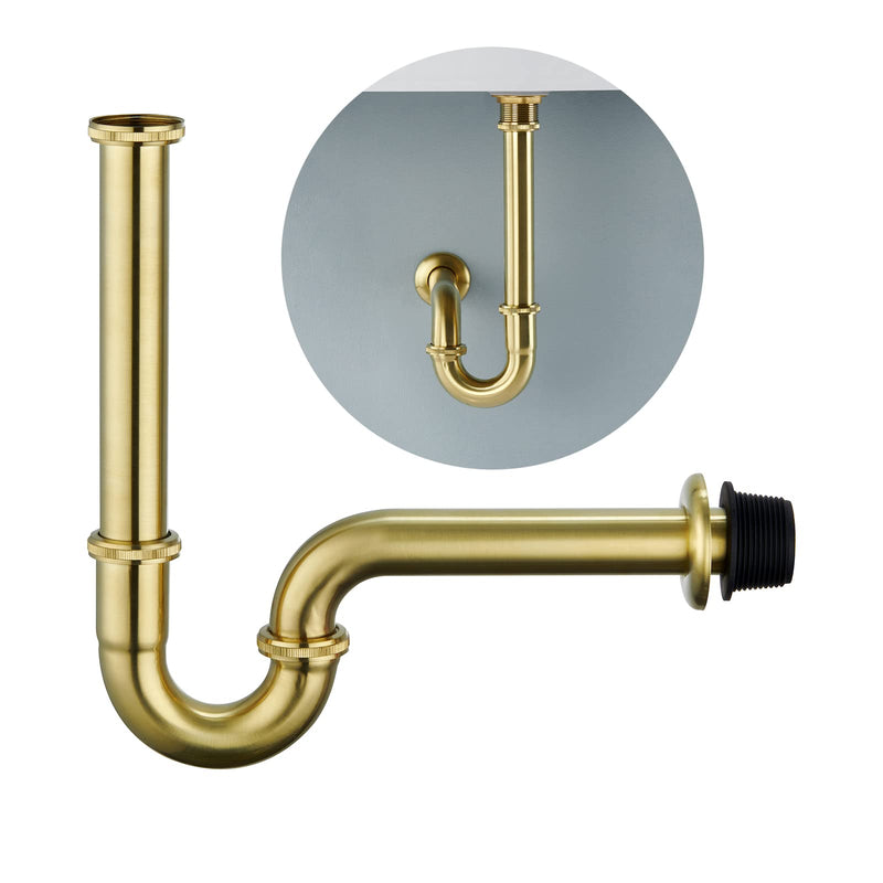 Brass P Trap Bathroom Sink : 1 1/4 Sink Trap with Adjustable Height - Brushed Gold Bottle P-Trap with Slip Joint Extension Tube - U-Shape Basin Sink Plumbing/Pipe Replacement Kit