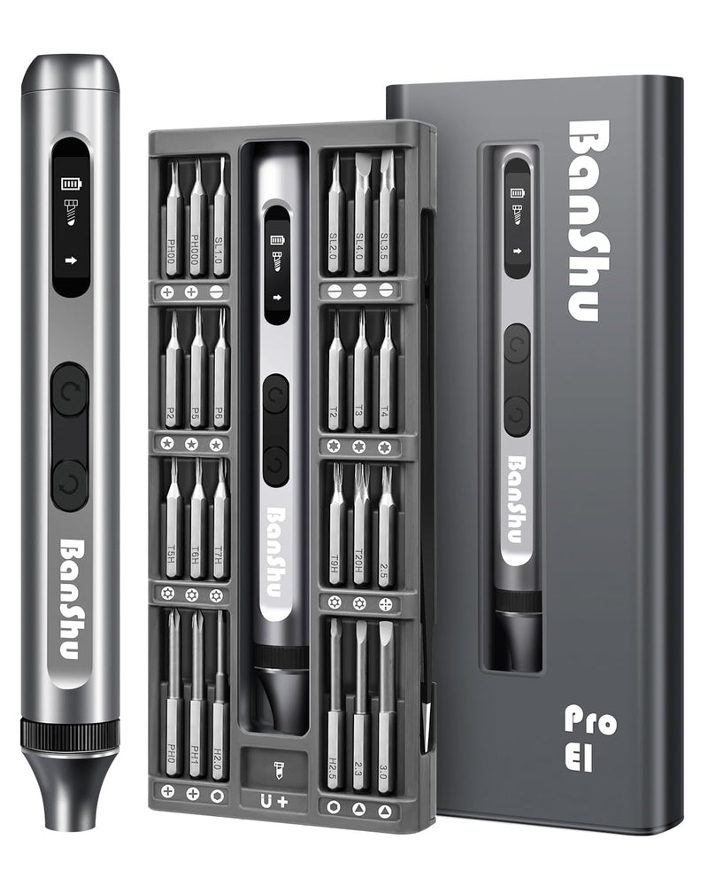 Banshu Mini Electric Screwdriver, 52 in 1 Precision Power Screwdriver Set with Metal Case, LED Light, Cordless Rechargeable Magnetic Repair Tool Kit for Eyeglass, Watch, Phone, Laptop, PC, Electronics