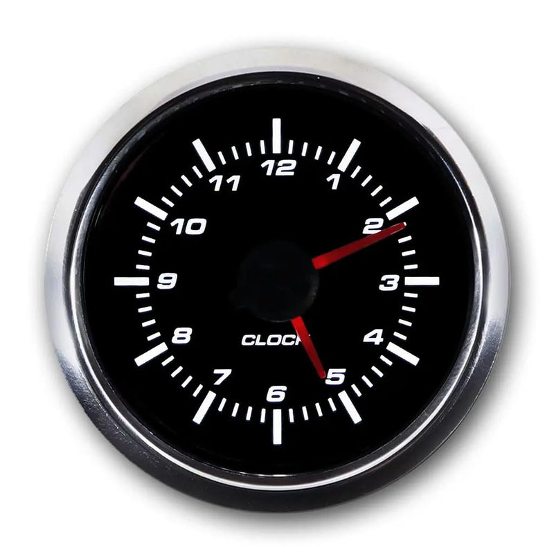 MOTOR METER RACING MGS Series 52mm 2-1/16" Electrical Clock Gauge 0~12 Hour Format Black Dial White LED Backlit Waterproof 12 Hour Format