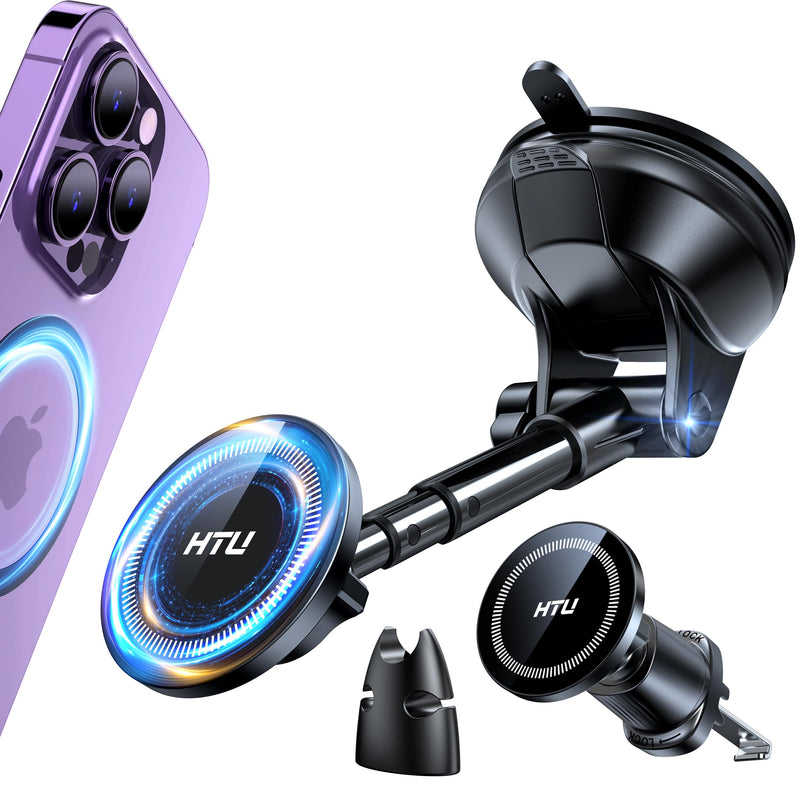 HTU【Military-Grade 80LBS Strongest Suction Upgraded for Magsafe Car Mount | Powerful Magnetic Cell Phone Holder for Car, Dashboard Windshield Stand Cradle for iPhone 17 16 15 14 Pro Max Mini,Black Black
