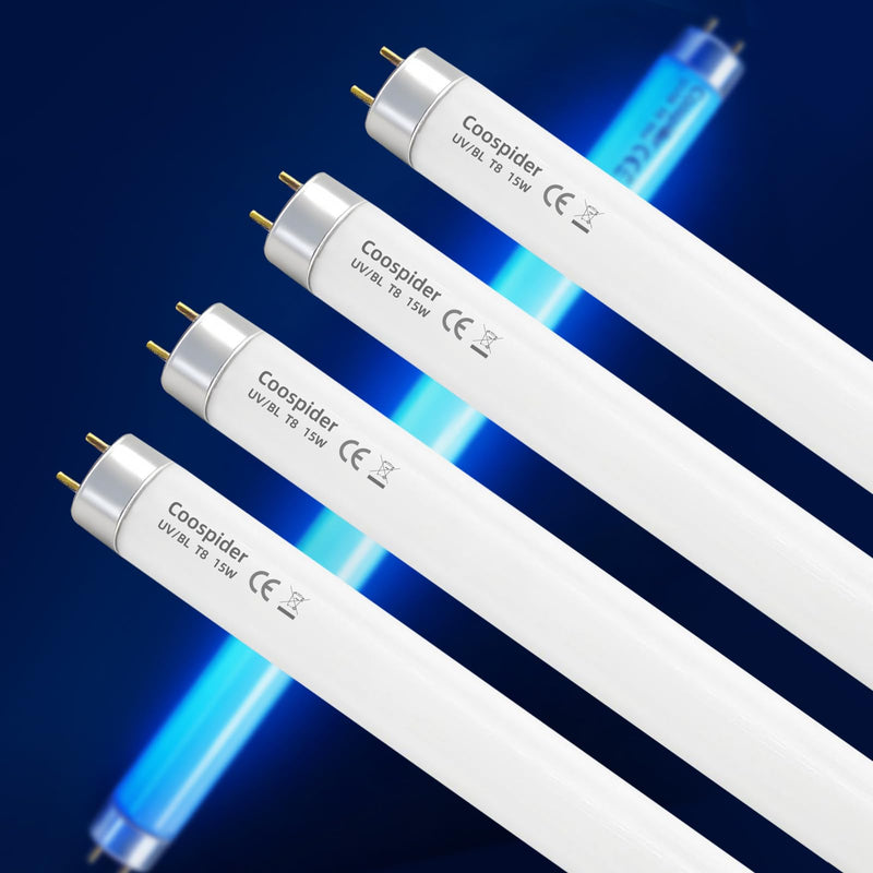 COOSPIDER 4 Pack 15W U/V BL CFL Compact Light Bulb for 30W Electric Zapper Replacement Straight Tube T8 F15 18 Inch Blue Light 15w-4-packs