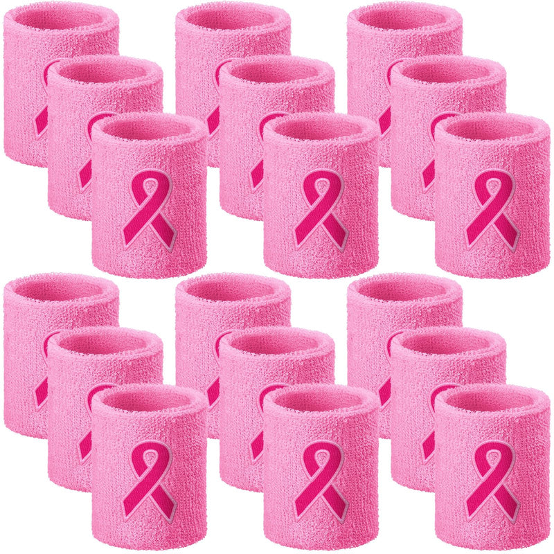Wettarn 18 Pcs Pink Ribbon Wristbands Breast Cancer Awareness Sweatband Sports Wrist Bands for Sweating Athletic Gymnastics Wrist Sweat Bands Football Accessories for Women Men
