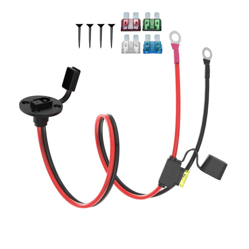 2FT 10AWG SAE Power Socket Sidewall Port to O Ring Connecters Extension Cord Cable with 10A 15A 20A 25A 30A Fuse Compatible with Solar Generator Battery Charger,for Solar Accessories 2FT