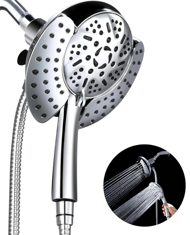 GRICH Dual Shower Head with Handheld: 2 IN 1 High Pressure Handheld Shower Head & Rainfall Shower Head, 9 Spray Modes/Settings Detachable Shower Head with Hose, cUPC and CEC Certification Approved