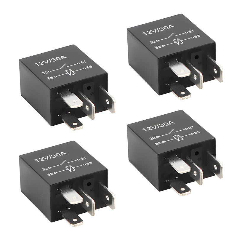 4 Pin 12V 30A Multi-Purpose Automotive Relay - Heavy Duty Standard Relay for Car Motor, Universal Replacement Accessory 4 Pin/ 4PCS