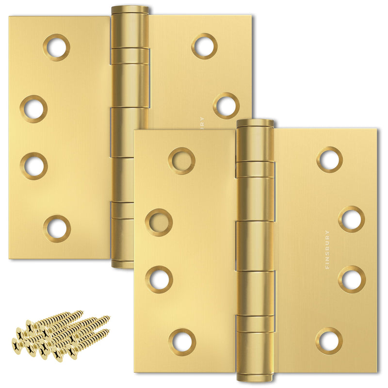 Door Hinge Ball Bearing 4 x 4 Inches Solid 304 Steel Durable Heavy Duty Machined NRP Architectural Grade Mortise Hinges - Set of 2 Matte Gold Door Hinges (Matte Gold) 4x4" Satin Brass