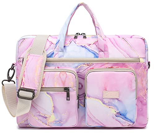 Ezrelia15-15.6 inch Laptop Shoulder Bag, for MacBook Pro 16, Hp Lenovo Dell 14 inch Waterproof Messenger Bag Case Sleeve 15 inch/15.6 inch Pink Marble