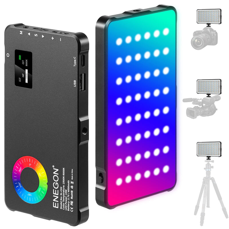 ENEGON RGB Video Light, Built-in 4000mAh Rechargeable Battery LED Camera Light Full Color 24 Common Light Effects, CRI≥95 2500-9000K LED Video Light Panel with Power Bank Function. RGB Photo Fill Light