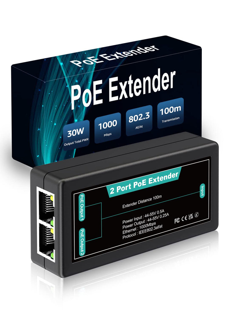 1 in 2 Out Gigabit PoE Extender, NICGIGA 2 Port PoE Repeater 100 Meters(328 ft),IEEE 802.3af/at Power Over Ethernet PoE Splitter to 2 PoE Devices Like IP Cameras, IP Phone, Wireless AP 3 Port | 2* 1000Mbps Out PoE