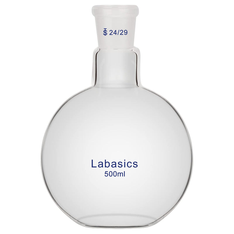 Labasics Single Neck Flat Bottom Boiling Flask, Borosilicate Glass Flat Bottom Boiling Flask with 24/29 Standard Joint, 500 ml