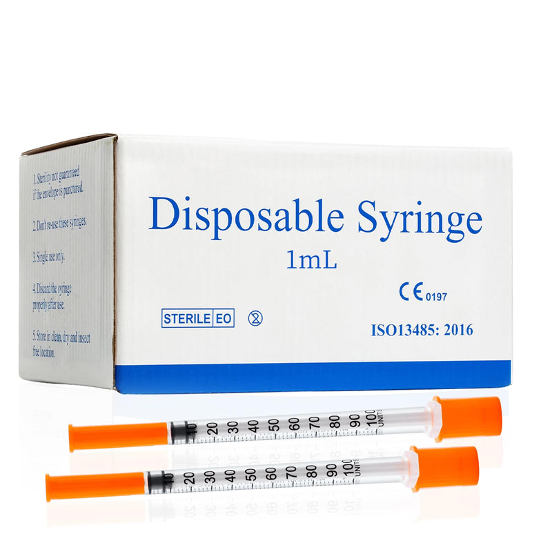 1ml/cc 31G Syringe 5/16" (8mm) Needle, Disposable Individual Package Pack of 100 1ml 31G 5/16inch