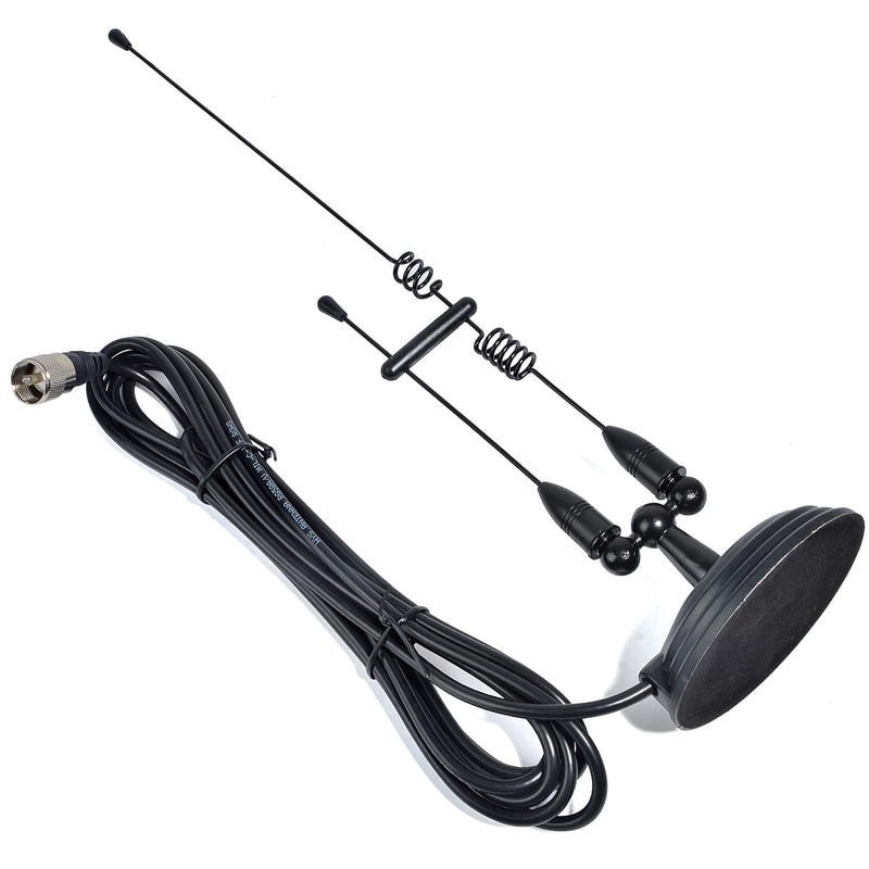 HYS Amateur Dual-Band VHF & UHF Magnet Base Antenna for 2m/70cm Motorola Mobile Ham Radios & Repeaters with 3.5inchs Magnetic Mount, W/13ft RG58 Cable PL-259 UHF Male Mag Mount (Black) Black