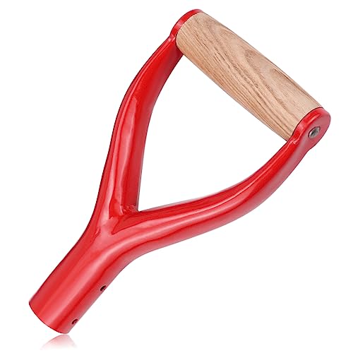 Shovel Y Grip Handle 3.1cm Inner Diameter Metal Shovel Replacement Handles Garden Accessories Handles with Wooden Grip for Digging Raking Tool （Red） Color 3