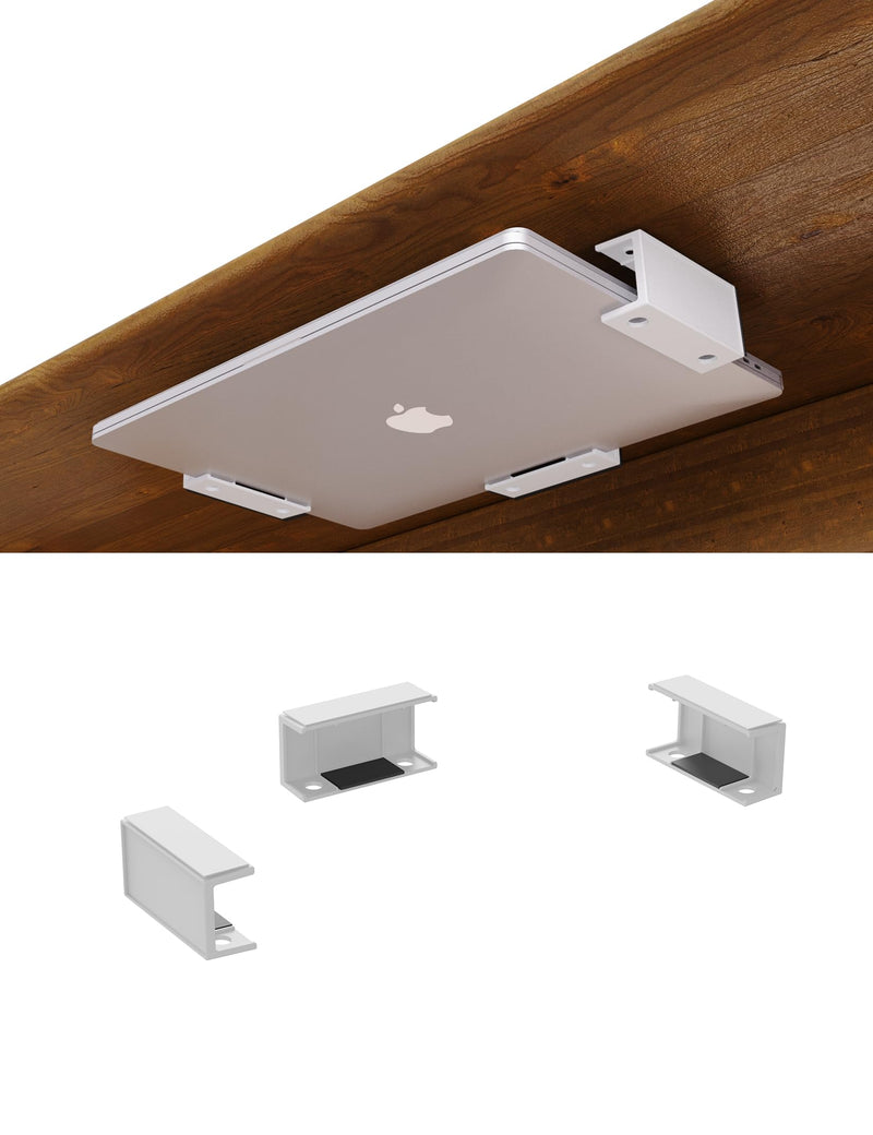 Under Desk Laptop Holder MacBook Drawer Mount for Keyboard & Small Devices Also Fit for Cable Box Wall Mount Tray Organizer Like Routers, Modems, Network Switch and (White) White