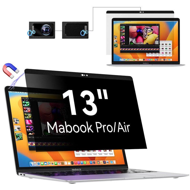 Privacy Screen MacBook Pro 13 Inch(2016-2022, M1, M2)/MacBook Air 13 in (2018-2021, M1), Magnetic Removable Anti Glare Blue Light Filter with Camera Cover,Anti Spy Laptop Screen Protector for Mac 13In