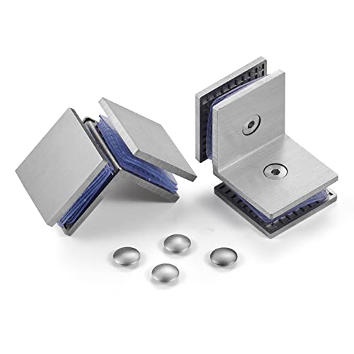 Ranbo 90 Degree Glass to Glass Fixed Panel Clamp, Brushed Nickel, 2 Pack Straight Edge 90°glass to glass