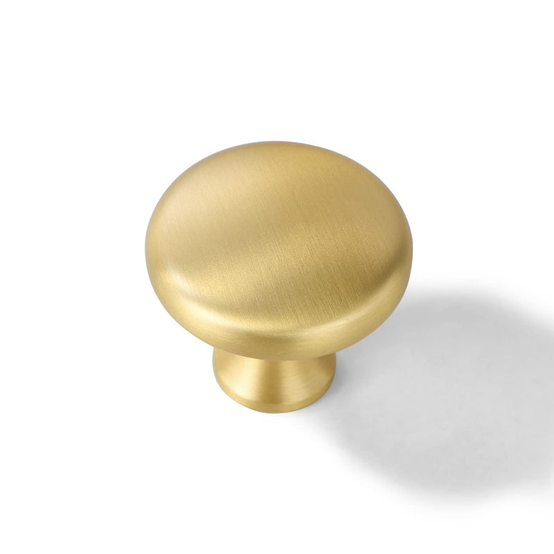 SALISENG Solid Brass Gold Cabinet Knob - 6 Pack Round Dresser Drawer Pulls,1.26 Inch, Bathroom Cabinet Handles, Furniture Hardware for Closet Cupboard Brushed Gold