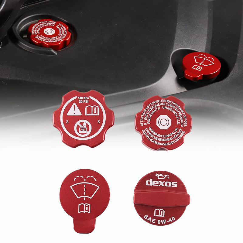 Aluminium Alloy Engine Oil Cap Radiator Cap Washer Cap Brake Fluid Cap Cover Trim Compatible with Chevrolet Corvette C8 2020-2023, Engine Cap Cover Set C8 Accessories 4PCS (Aluminum - Red) Aluminum - Red