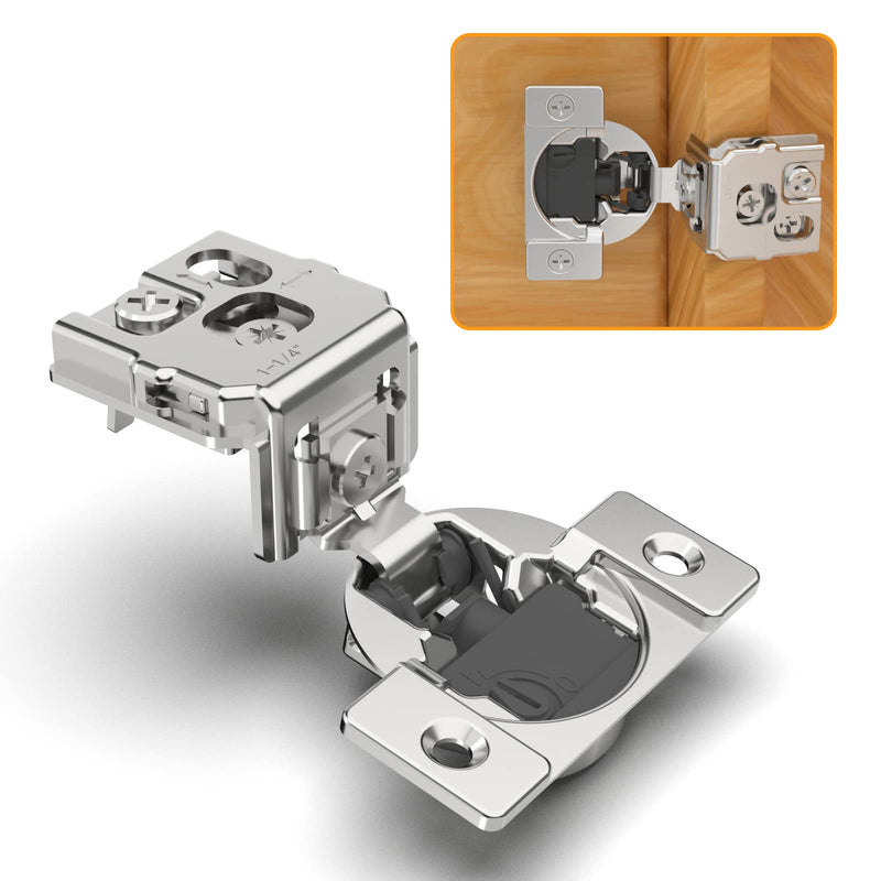 Chibery 10 Pack 1-1/4" 4D Overlay Soft Close Concealed Hinges for Face Frame Door, Control Closing Speed, Smooth Slow Self Close Hinges, Satin Nickel, 105° Open Angle Stainless Steel Cabinet Hinges 1-1/4 inch Overlay