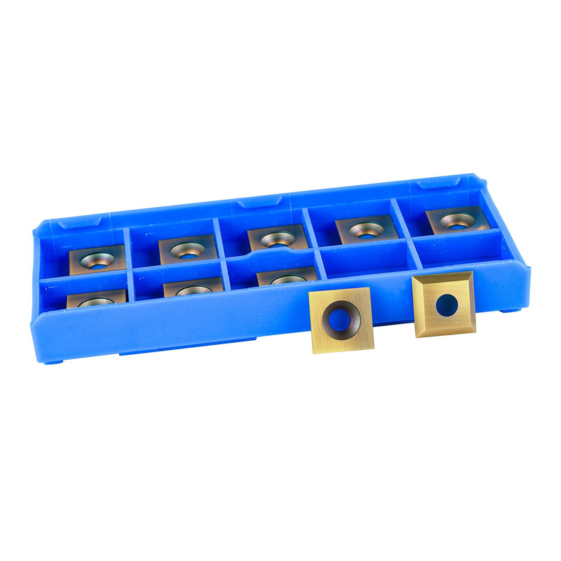 SpeTool 10pcs Squres Carbide Insert Replacement ATS Coating for Spoilboard Surfacing Router Bit(12mmx12mm, 2.2mm Thick), 35 Degree Cutting Angle, Straight -Hole