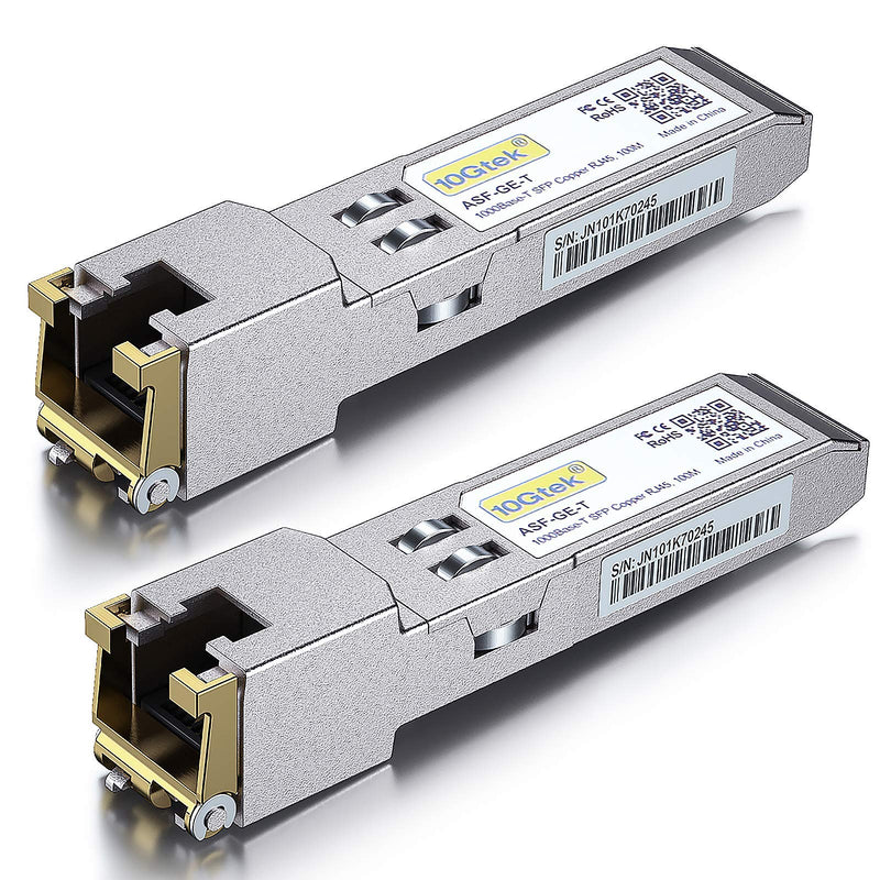 10GTEK 1000BASE-T Copper SFP-T, SFP to RJ45 Transceiver Module Compatible with HPP Aruba J8177B/J8177C, Pack of 2 2. 1000Base-T: 100m For HPP X2