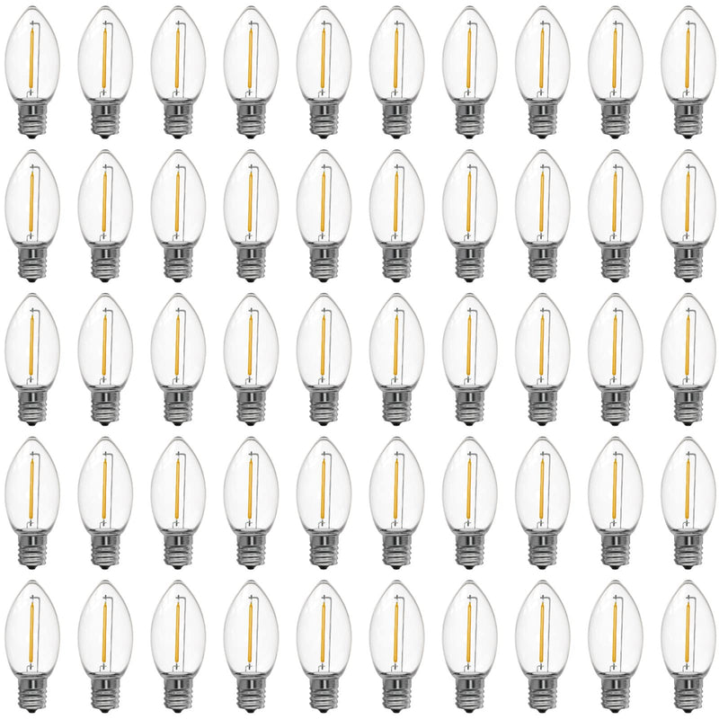 Meconard C9 Led Replacement Christmas Light Bulbs, C9 Shatterproof Plastic Led Bulbs for Christmas Outdoor String Lights, E17 Intermediate Base, Commercial Grade Holiday Bulbs, Warm White, 50 Pack 50 Count (Pack of 1)