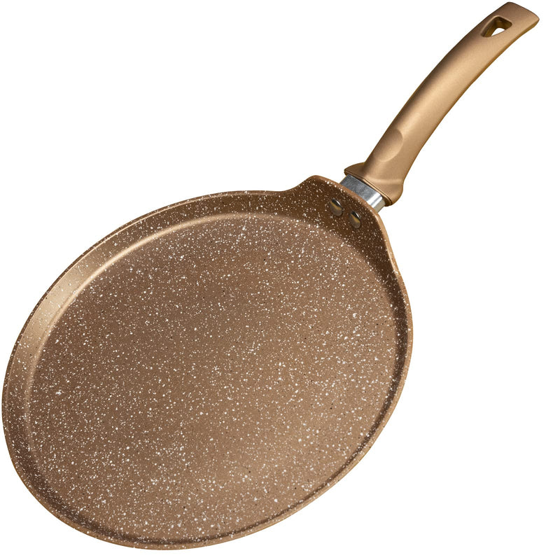 Innerwell 11 inch Nonstick Crepe Pan, Granite Coating Flat Skillet Dosa Tawa Tortilla Pan, Large Pancake Griddle Comal Pan, Compatible with All Stovetops, PFOA Free Gold