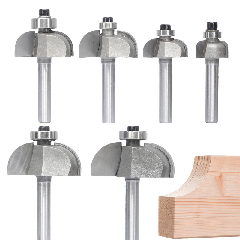 6pcs Cove Router Bit Set,1/4" Shank,Radius 1/8",3/16",5/16",3/8",7/16", and 1/2",Cove Edging Cutter for Wood Edge Profiling,Molding 1/4"x 6pcs