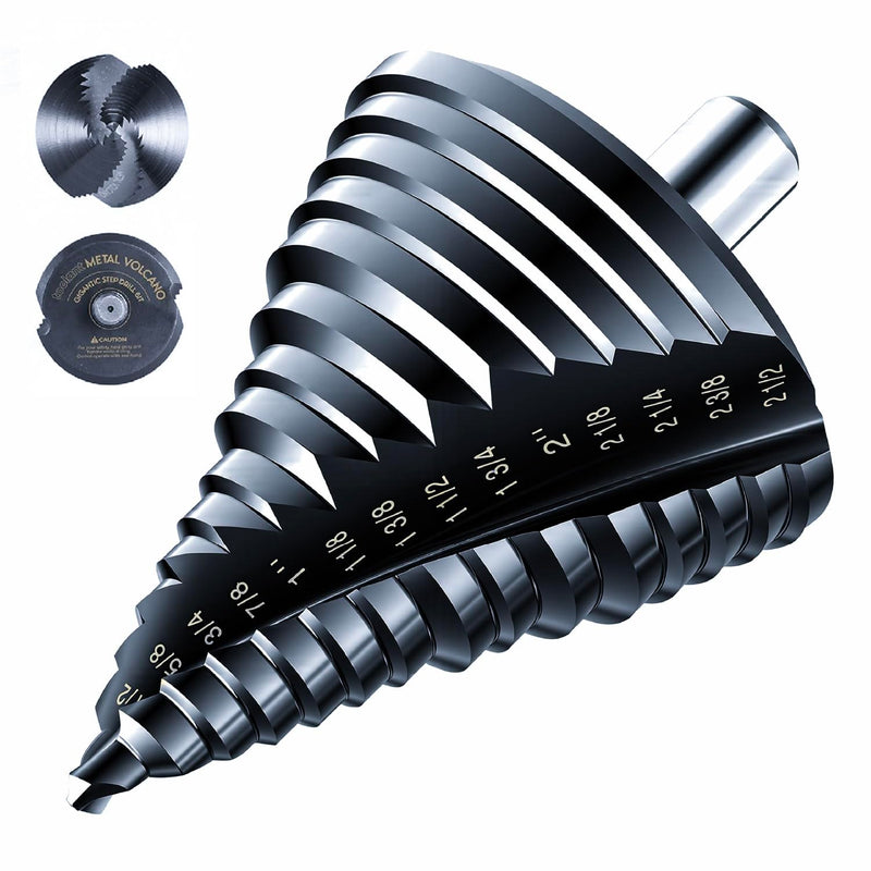 toolant Gigantic Step Drill Bit(Pro), 1/4" - 2-1/2"(15 Step Size), 1/2" Shank Unibit Step Drill Bit for Metal, Aluminum, Plastic 1/4" - 2-1/2"