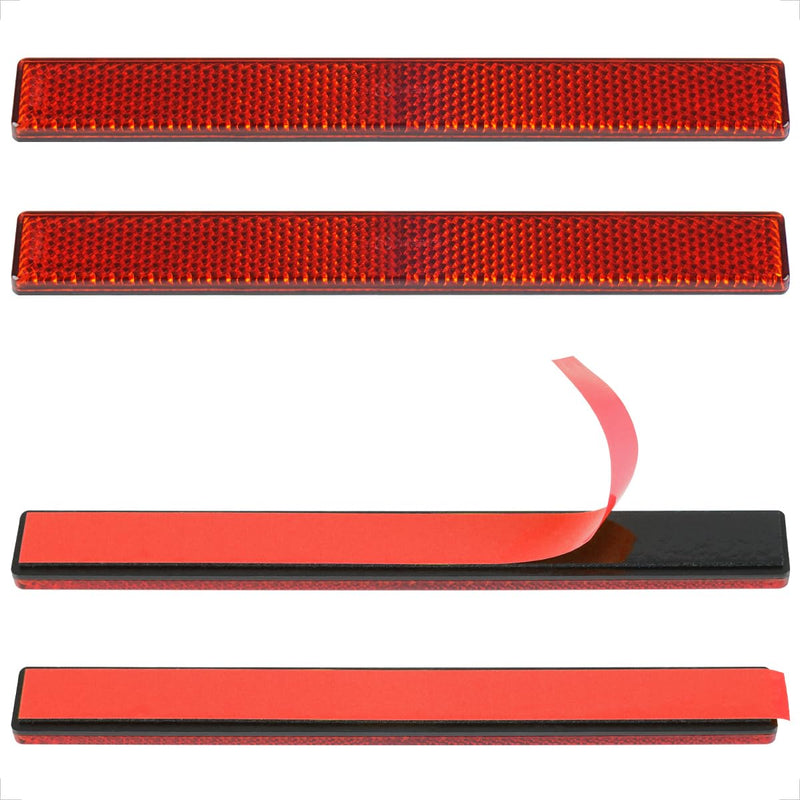 Evermotor Stick-on Rectangular reflectors Red Safety Reflector 6.53 inch Motorcycle Stickers Reflective Strips for Mailbox Golf Cart Trailer Driveway Door Moped(4 Pieces) Rectangle Red(4pcs)