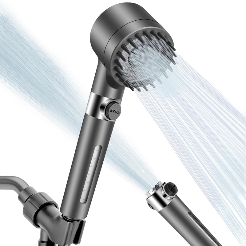 High Pressure Shower Heads with Scalp Massager Shampoo Brush for Skin & Hair Care, Filtered Shower Head with Handheld Sprayer Soften Hard Water, 3 Settings 4 in 1 Detachable Showerhead Set Gray
